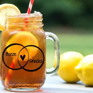 Booze Snacks &lt;3 - 21oz Wine Glass, Pint, Pilsner, Tumbler, Mason Jar or Coffee/Tea Mug - Venn Diagram. Happy Hour. Nerd.