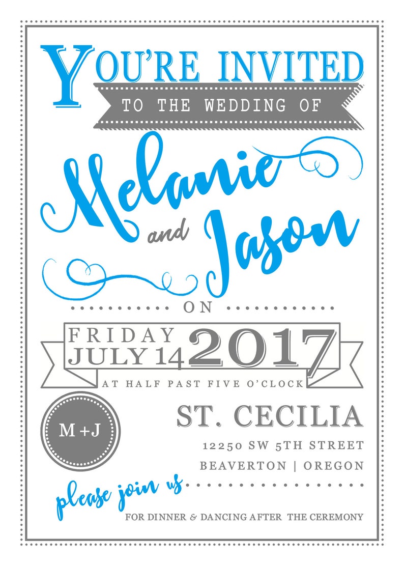 Retro Banner Typography Wedding Invitation Save the Date Engagement Announcement Bridal Shower Invite postcards 5x7 *WEDDINGS*