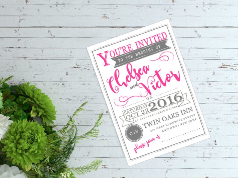 Retro Banner Typography Wedding Invitation Save the Date Engagement Announcement Bridal Shower Invite postcards 5x7 *WEDDINGS*