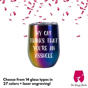 Meu gato pensa que você é um idiota - Copo de vinho de 21 onças, Pint, Pilsner, Tumbler, Mason Jar ou Caneca de café/chá