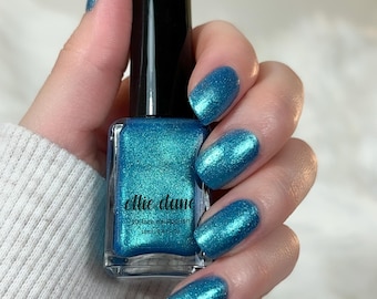 Laguna - Teal Blue Shimmer Holographic Glitter Indie Vegan Nail Polish