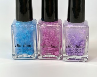Butterfly Trio - Iridescent Purple, Blue, and Pink Shimmer Butterfly Glitter Indie Vegan Nail Polish Set