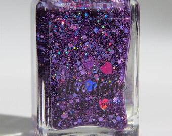 Atomic Purple - Holographic Purple Glitter Heart Shaped Indie Vegan Nail Polish