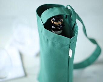 Reusable Zero Waste Canvas Single Bottle Carrier Perfect for Toting A Favorite Bottle to Restaurants, Picnics, Parties, or to Gift | Kale