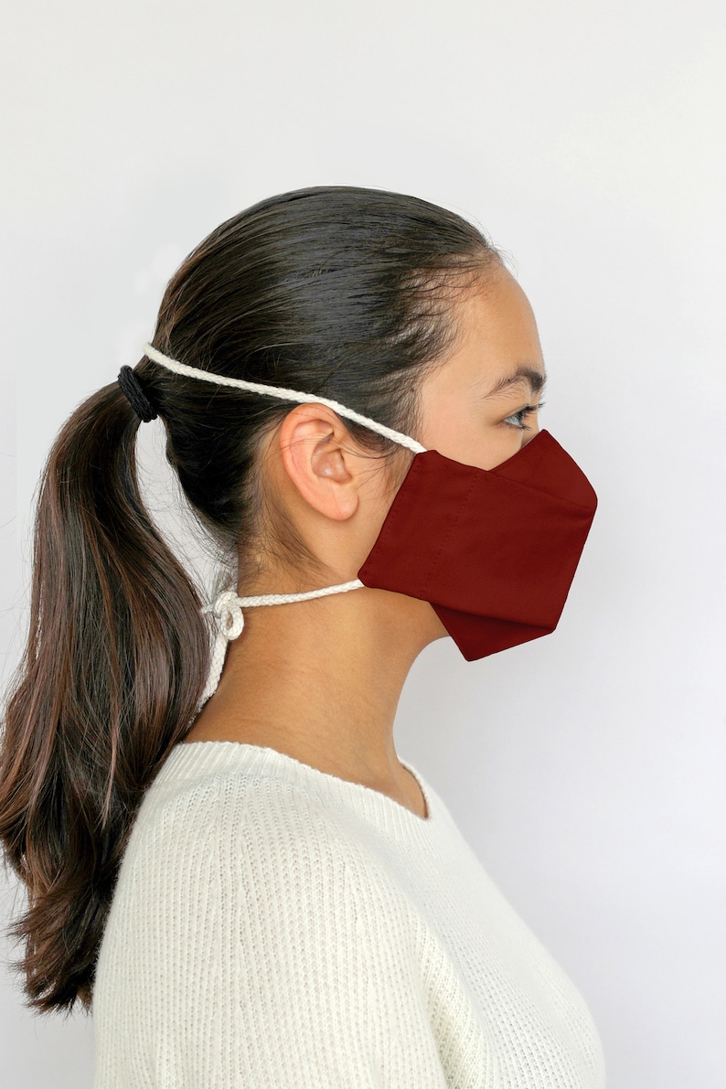 Organic Cotton Origami Face Mask Over Head Merlot