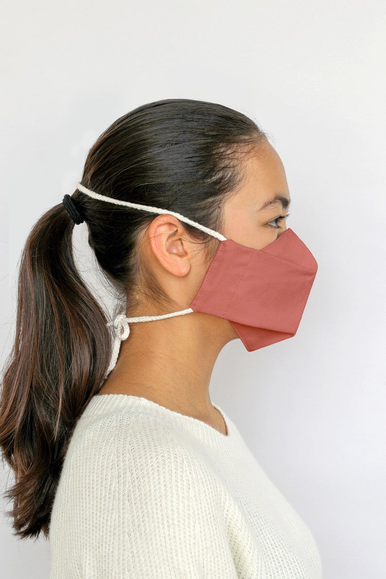 Organic Cotton Origami Face Mask Over Head Salmon