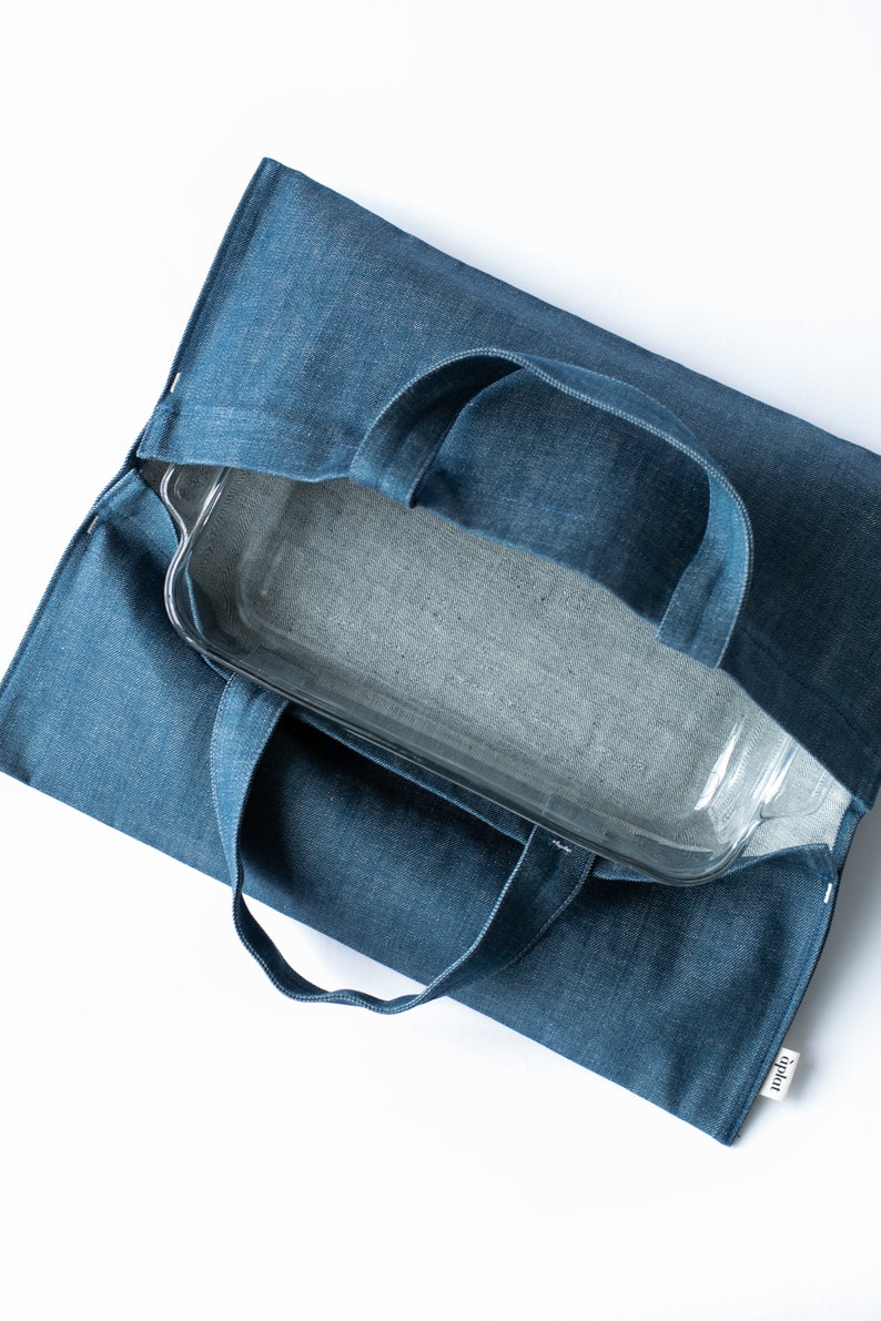 Reusable Zero Waste Canvas Casserole, Baking Dish, or Pan Carrier for Potlucks, Picnics, and Gifting Denim image 6