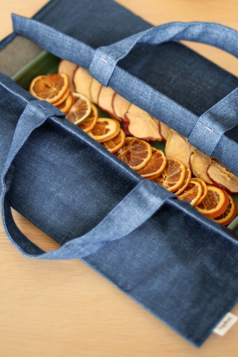 Reusable Zero Waste Canvas Casserole, Baking Dish, or Pan Carrier for Potlucks, Picnics, and Gifting Denim image 2