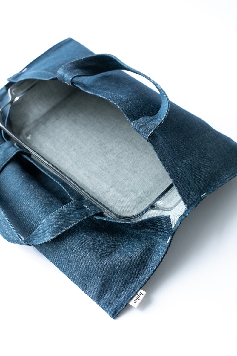 Reusable Zero Waste Canvas Casserole, Baking Dish, or Pan Carrier for Potlucks, Picnics, and Gifting Denim image 7