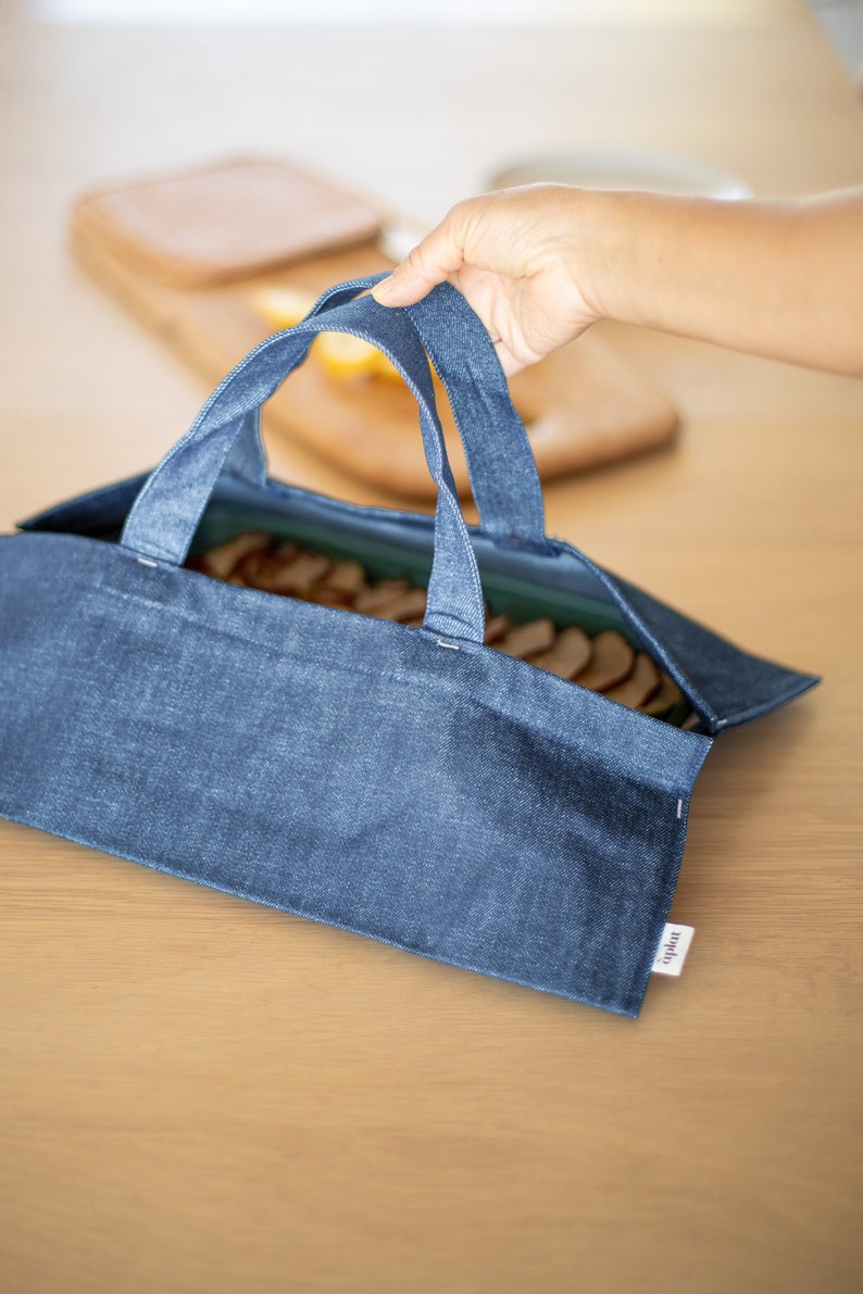 Reusable Zero Waste Canvas Casserole, Baking Dish, or Pan Carrier for Potlucks, Picnics, and Gifting Denim image 1