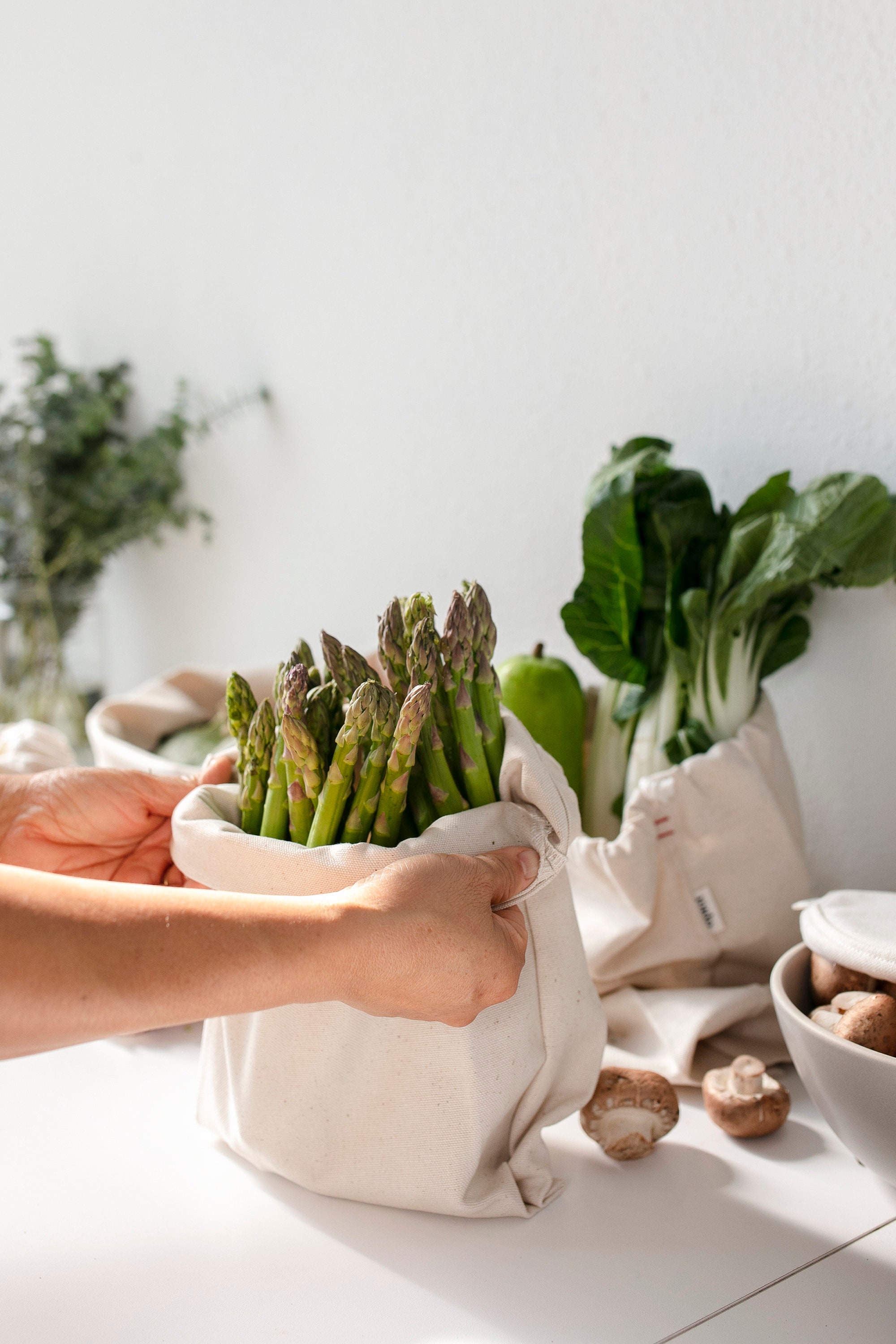 Borse Di Cotone Organico Riutilizzabili - 17x20cm, Per Pane, Frutta E Verdura, Zero Waste - Foto 3