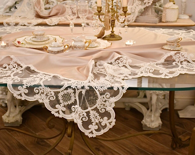 Tablecloth Luxury collection “Renaissance” pink, tiffany blue