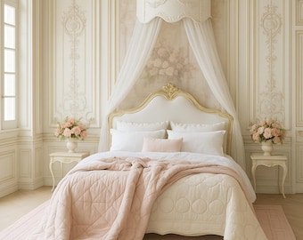 Handcrafted Carved Wooden Canopy for Beds and Windows | Ciel de Lit or "Maria Chiara" Curtain Frame