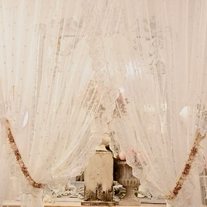 Pair of light and soft embroidered tulle curtains Sophia collection image 6