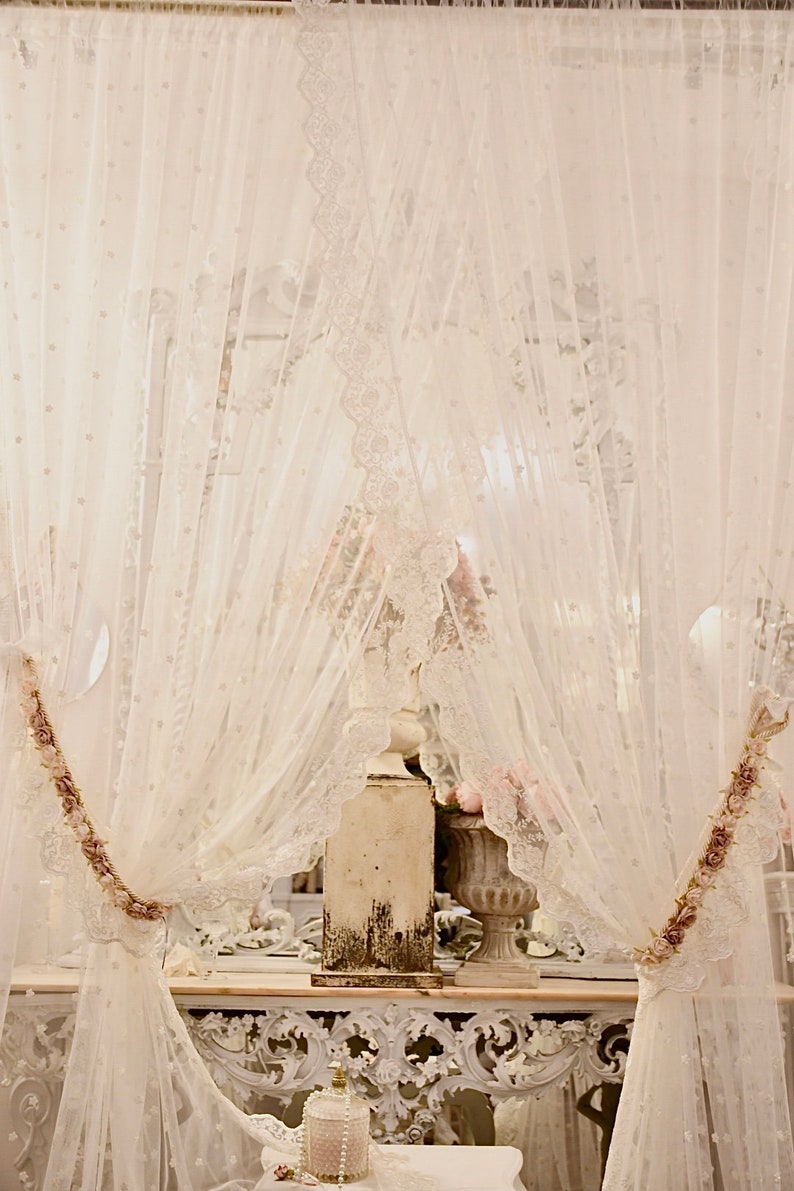 Pair of light and soft embroidered tulle curtains Sophia collection image 6