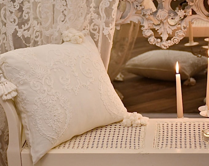Shabby chic cushion with “The Grotesques” decoration