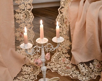 Pair of “Maria Carolina” linen and fine lace curtains