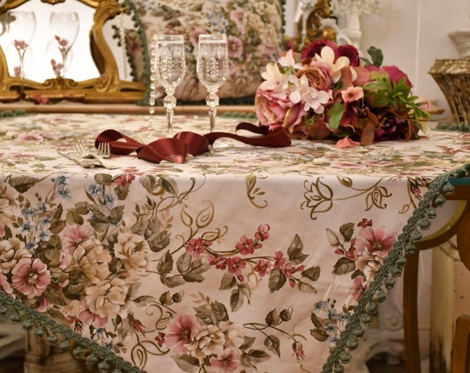 Table/tablecloth cover "The flowers of art nouveau" with precious trimmings