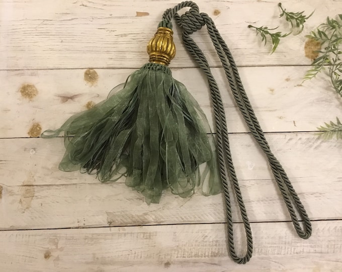 Antique green "lilly" curtain tieback/embrace