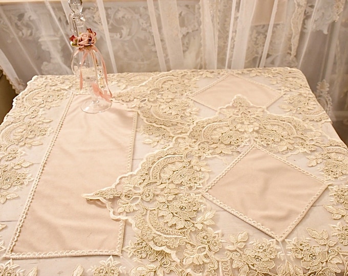 Wonderful trio of antique beige velvet doilies and “Claire” lace