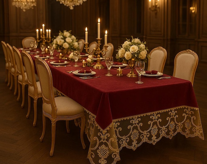 Luxury velvet and precious gold lace tablecloth “Renaissance”
