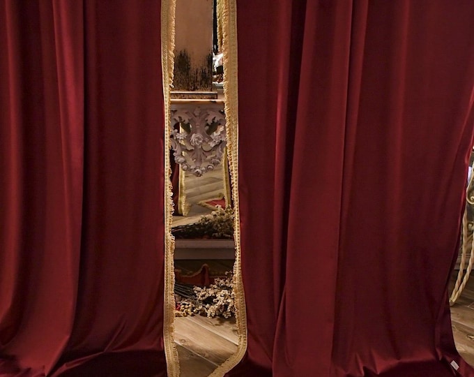 Pair of curtains in burgundy velvet and precious trimmings “Aristocratiche”