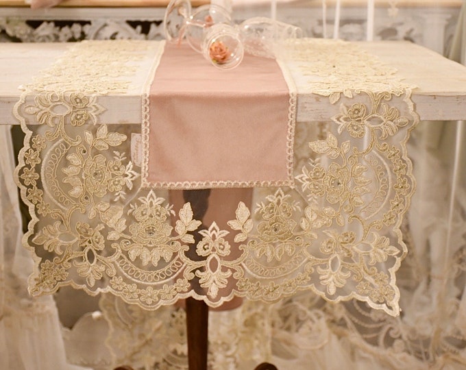 Wonderful pink velvet and lace runner “Claire”