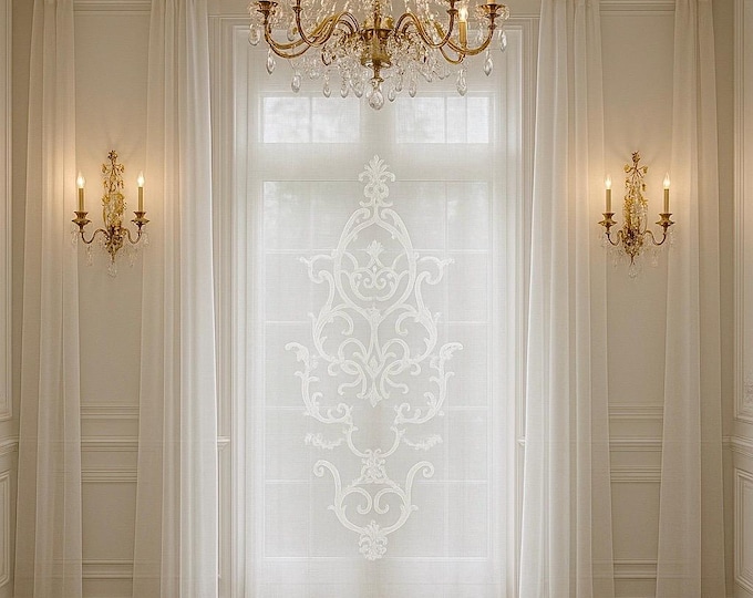 Wonderful linen curtain panel with “Versailles” embroidery