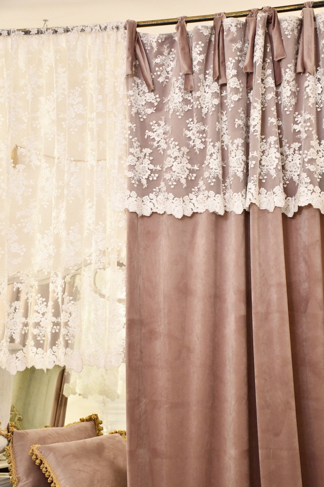 Cortinas completas de terciopelo y encaje Etsy