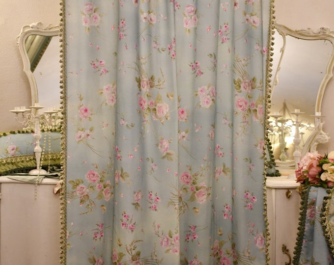“BRIDGERTON” Collection, 'Painted Roses' flower curtain with trimmings