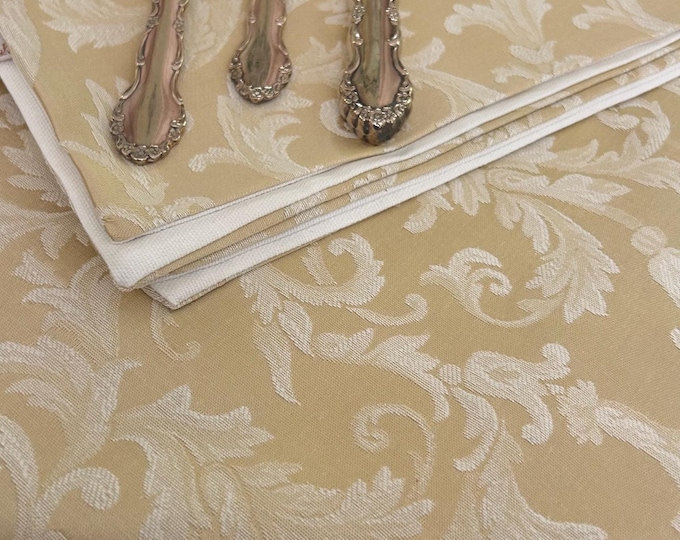 Gold/Beige Damask satin napkins and linen “Royal Style” collection set