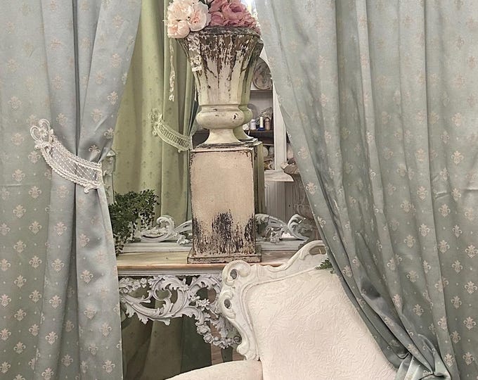 Pair of Luxury Damask Curtains “Royal Style” Collection, light blue or lily green