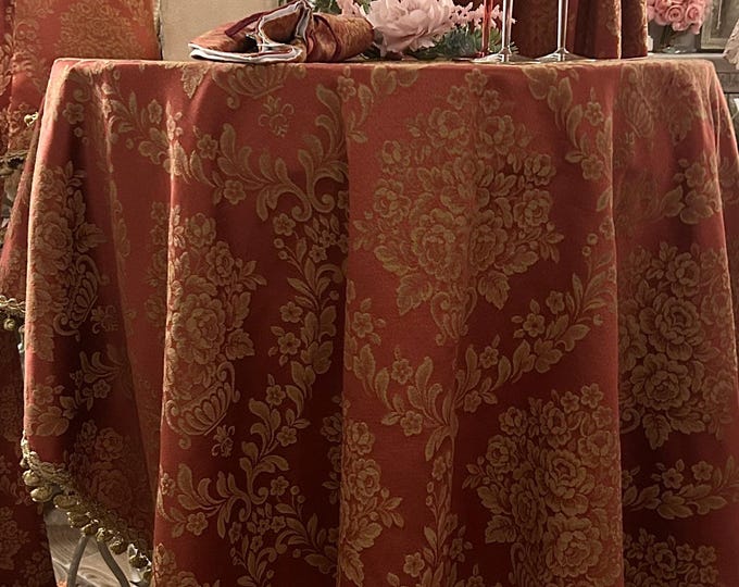Luxury Damask Tablecloth “Royal Style” Coral Red