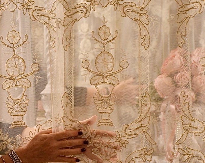 Precious Italian Fabric with Gold Embroidery and Velvet Frill Height 290 cm (114 inches)