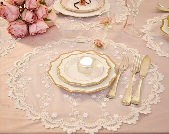 Italian embroidered tulle chargers for a chic table