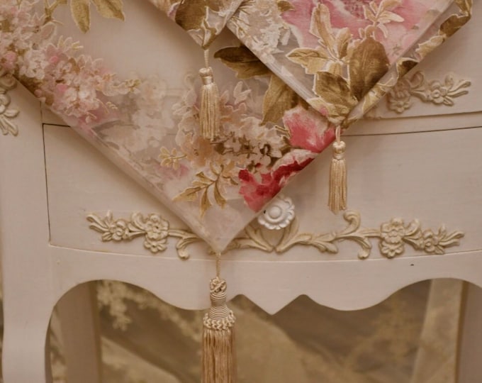 Trio of organza devoré dresser and nightstand centrepieces