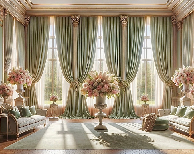 Sage Green Italian Georgette Curtain Italian Luxury