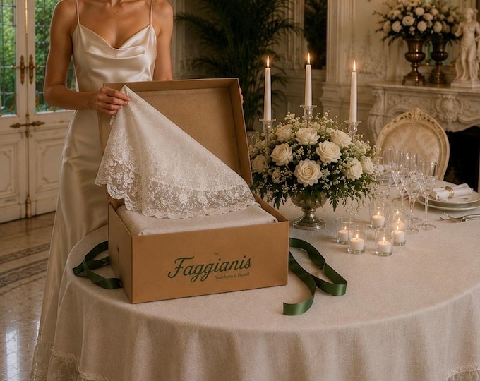 Pure Natural Linen Tablecloth with “Eloide” Lace