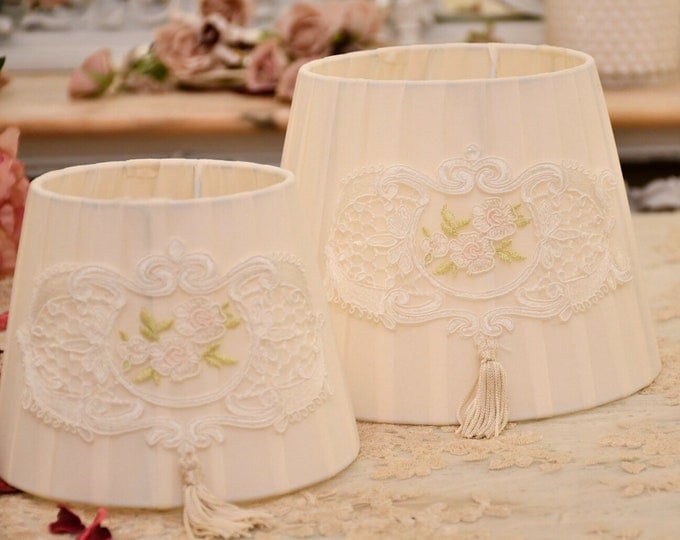 Rose embroidered silk and lace lampshade