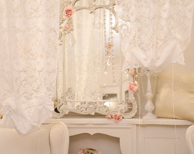 White lace window curtain