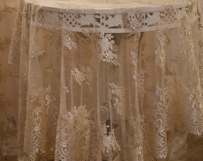 “Greta” Sheer Lace Tablecloth – Elegant Tailored Embroidered Tulle
