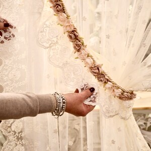 Pair of light and soft embroidered tulle curtains Sophia collection image 9