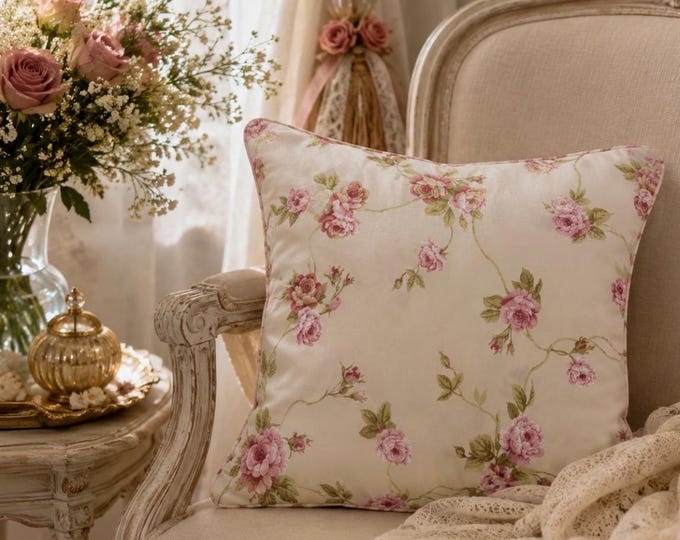 Shabby chic Italian cotton sateen floral cushion