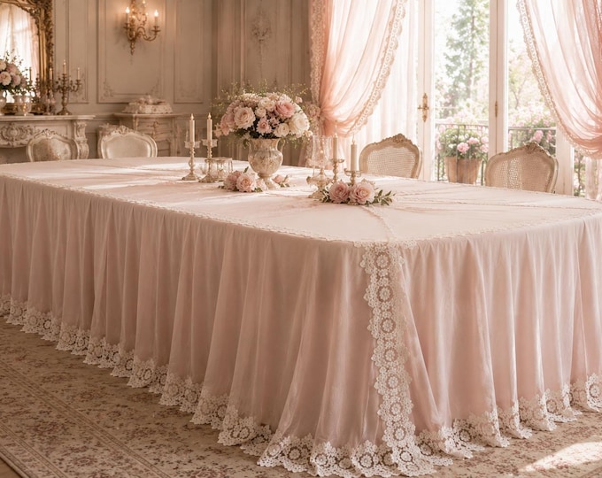 White Georgette Tablecloth with Rebrodé Lace – Elegant Handcrafted Tablecloth for Weddings, Receptions, and Events | Faggianis
