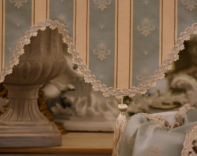 Window or balcony curtain, in luxury Italian fabric, “Royal Style” light blue collection