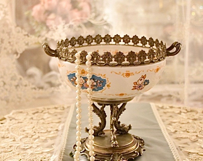 Antique Italian bronze and ceramic stand