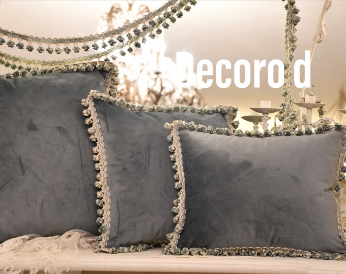 “BRIDGERTON” Collection, 'Painted Roses' flower cushion, damask, velvet, trimmings and bows