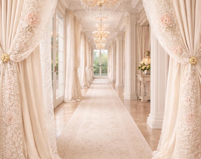 Set of 2 Handmade Georgette Curtains with Rose Lace Appliqué