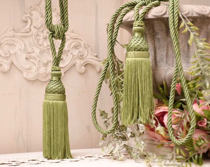 Pair of “Karol” green curtain tiebacks