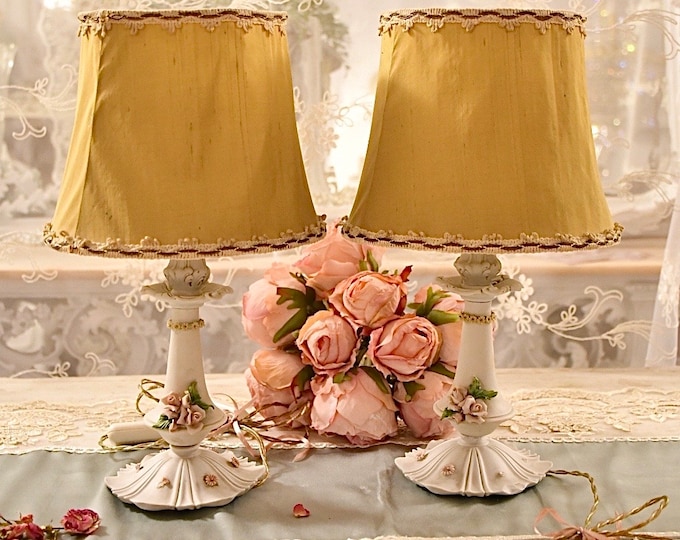 Antique pair of porcelain lamps from 1900, Italian Liberty style